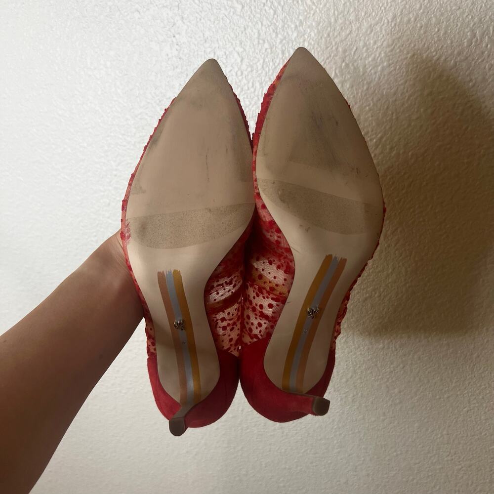Sam Edelman hazel Passion Red Velvet Dot Tulle Stilleto Pumps Heels WOMENS 10 - Picture 6 of 7